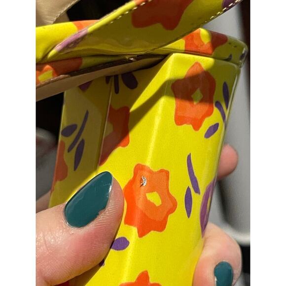 Prada Yellow Floral Patent Leather Chunky Platform Block Heel Sandal size IT 37 - Picture 10 of 14
